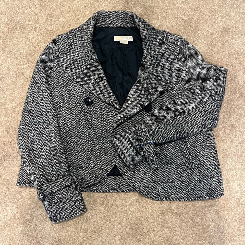 MICHAEL Michael Kors Black and White Pea Coat Classic Tailored Design - Picture 3 of 5